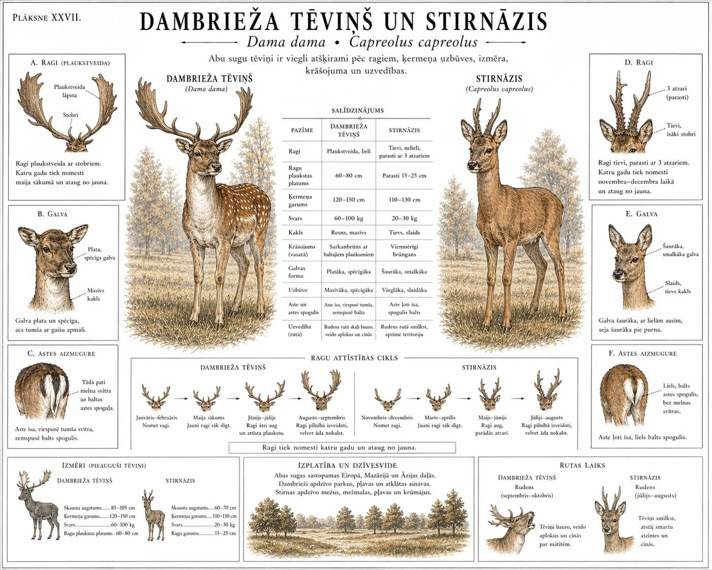 Dambrieža tēviņš un stirnāzis – salīdzinājums